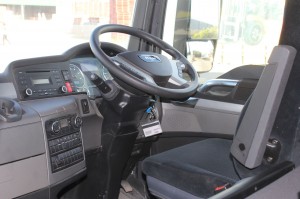 Steering wheel and seat of Yugo Training and Testing Bus